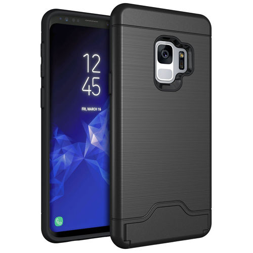Dual Armour Tough Card Slot Case & Stand for Samsung Galaxy S9 - Black
